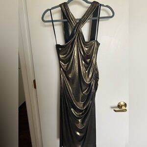 David Meister Gold Backless Dress